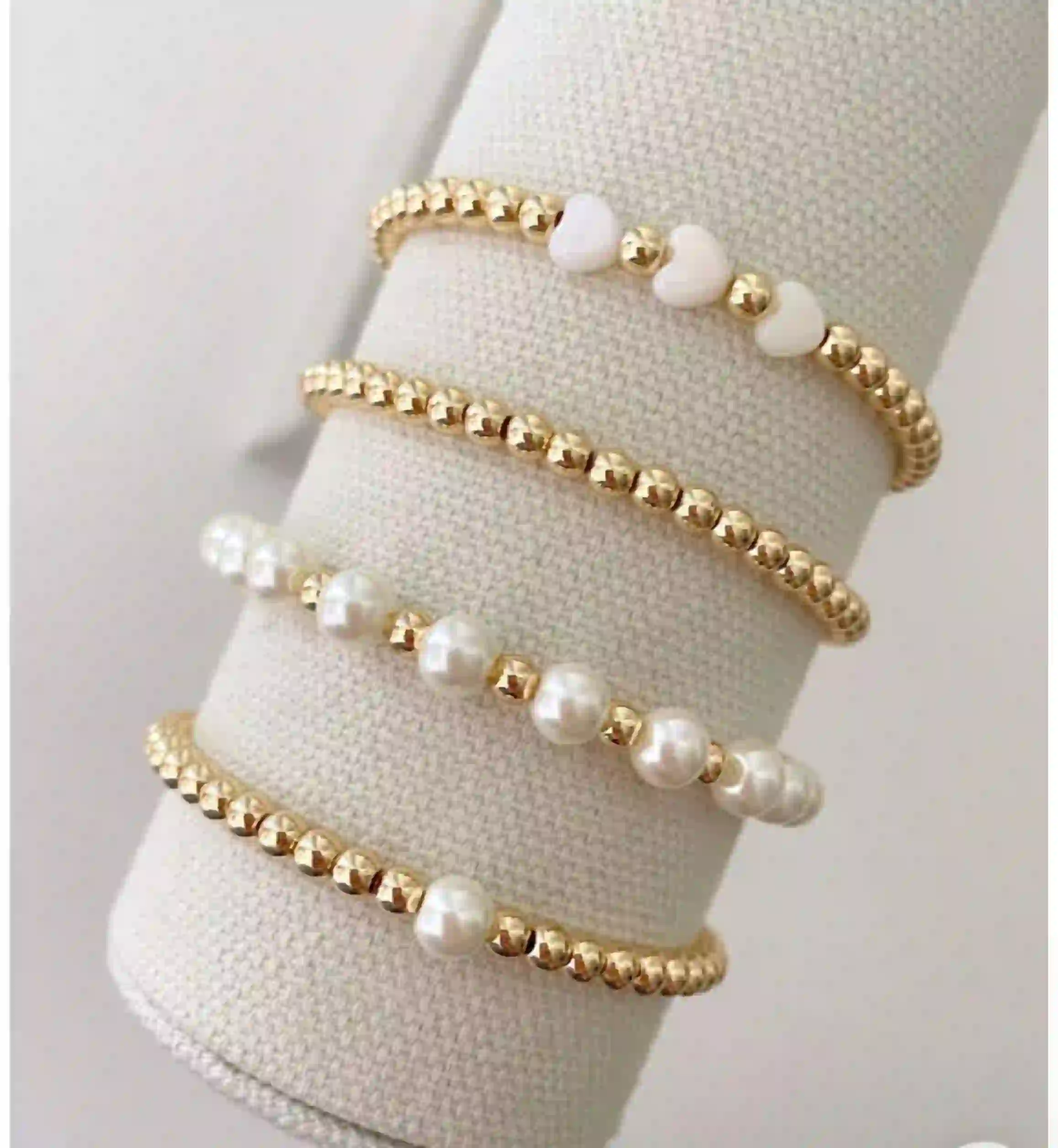 Gold & Pearl Stackable Bracelet Set