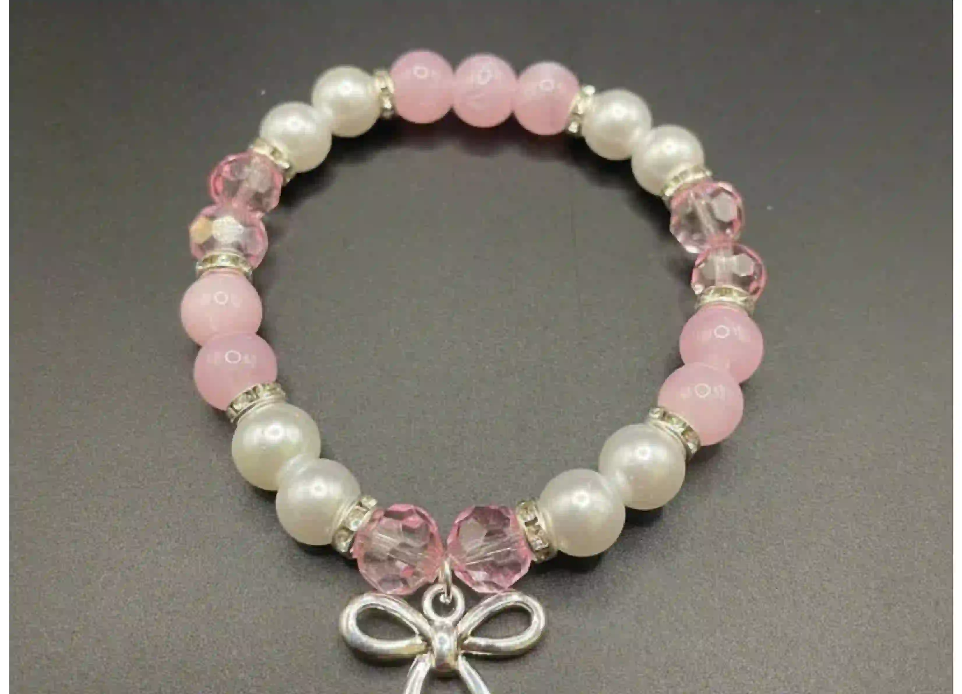 Pink Quartz & Bow Charm Bracelet