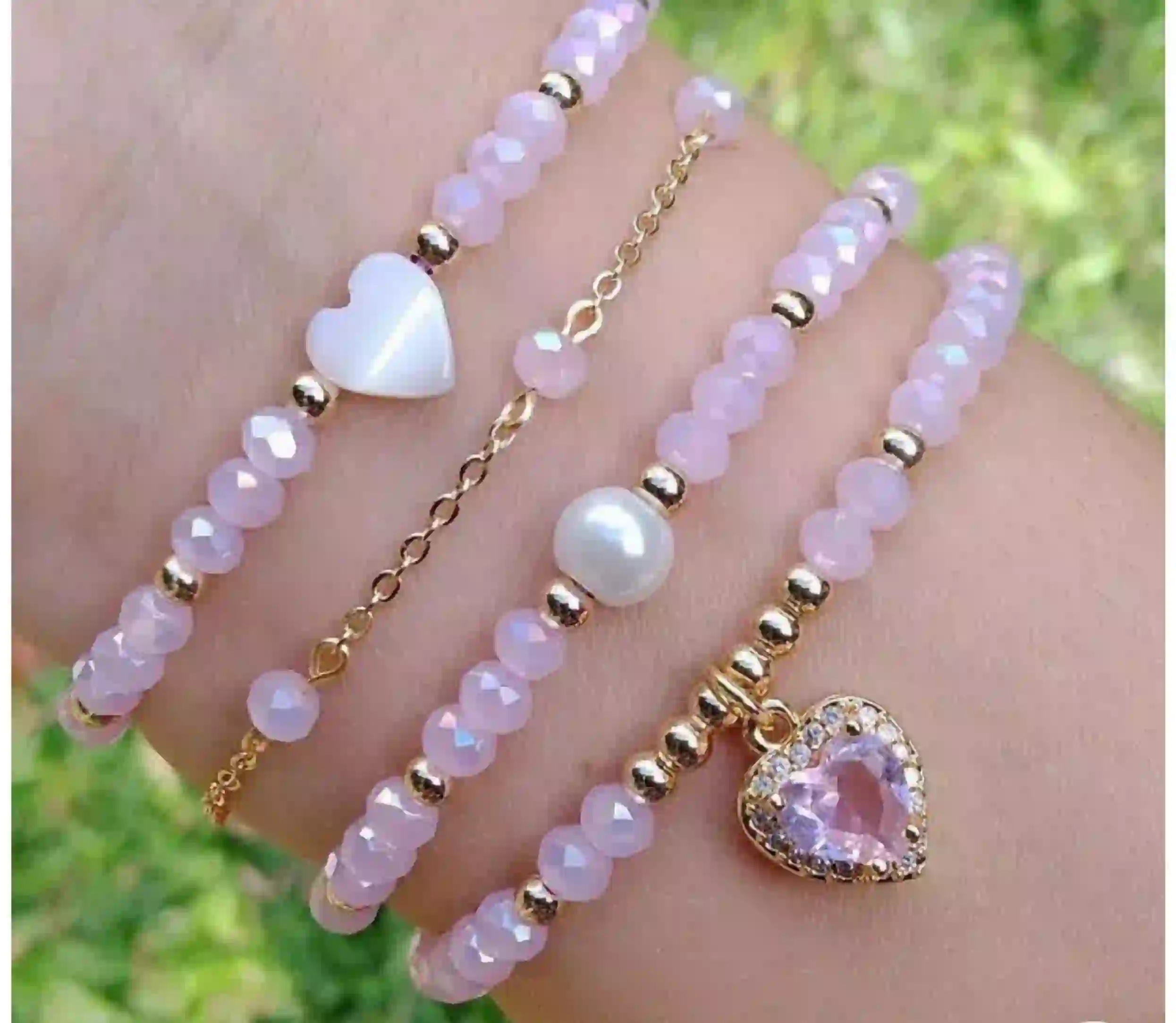 Lavender Heart Charm Bracelet Set