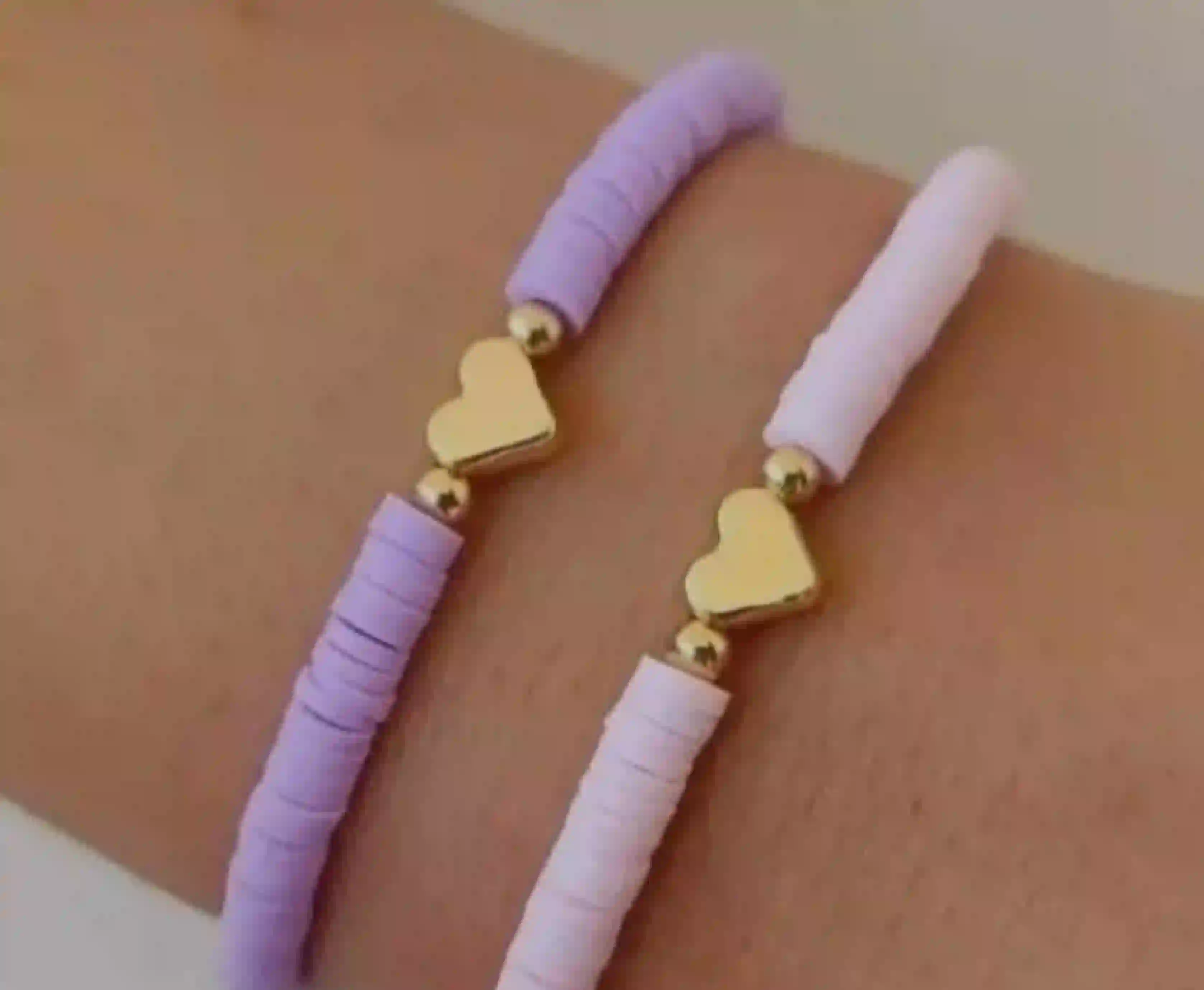 Lavender & Pink Heishi Heart Bracelet Set